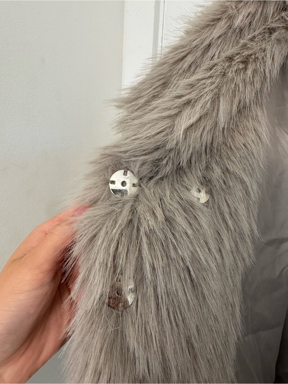 Women's Faux Fur Coat - Taupe Plush Jacket - Picture 2 of 4